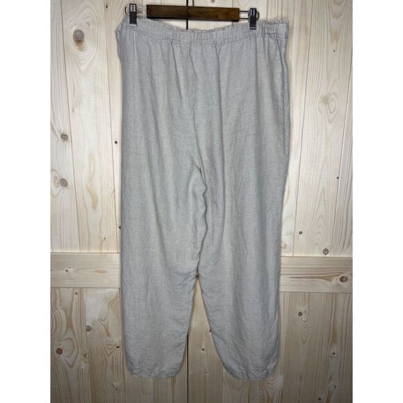 EILEEN FISHER BEIGE ORGANIC LINEN PULL ON ELASTIC WAIST WIDE LEG CROP PANTS XL - Picture 4 of 11